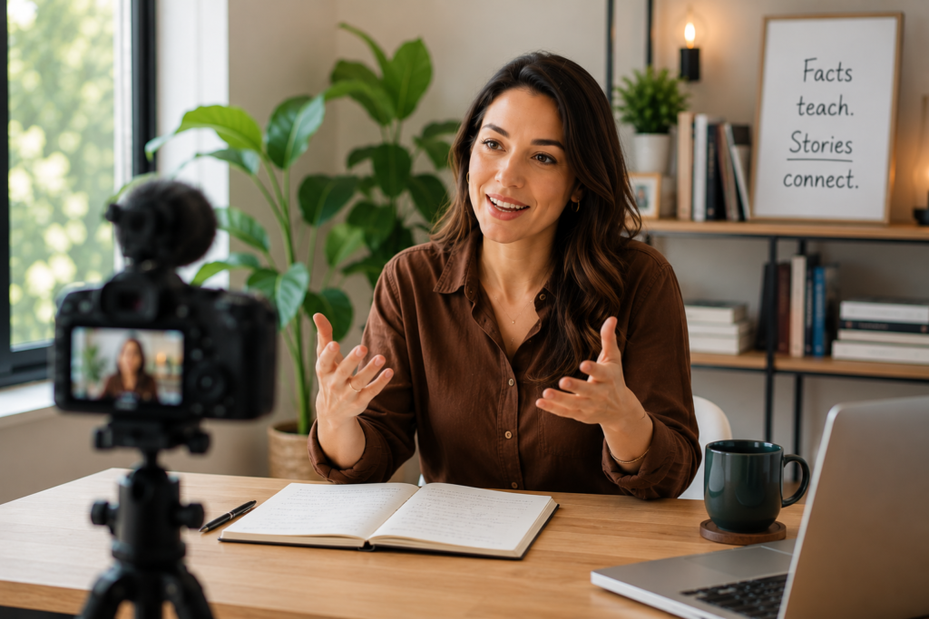 Dr. Sas speaking naturally to the camera while building an authentic personal brand and connecting with an online audience.