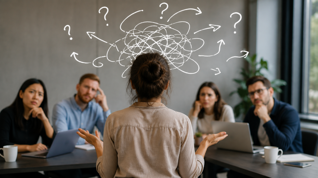 Business expert simplifying a complex idea while developing clear personal brand messaging and thought leadership content.