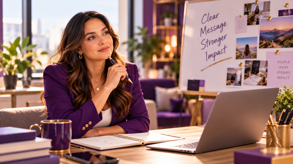 Entrepreneur developing clear brand messaging to communicate her expertise and value more effectively.